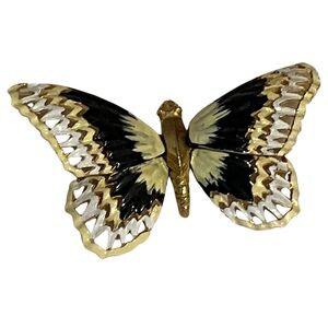 Vintage Signed Carlyle 3D Butterfly Wiggle Trembler Spring Brooch Enamel Brass